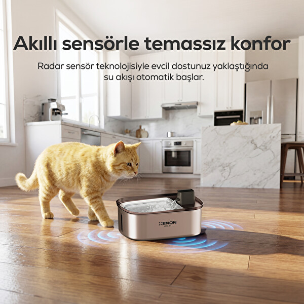 Xenon Smart Akıllı 7.5 L Radar Sensörlü 60 Gün Şarjlı Çelik İç Yüzey Tüm Patilere Uygun Su Pınarı X8658
