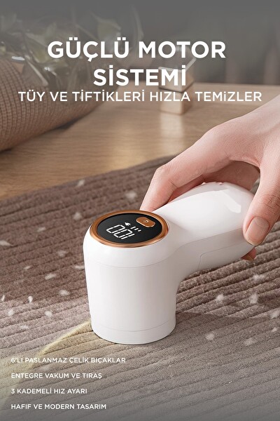 Başkenttekno M118 Dijital Ekranlı Ekstra Bıçaklı Şarjlı Tüy Temizleme ve Tiftik Temizleme Makinesi