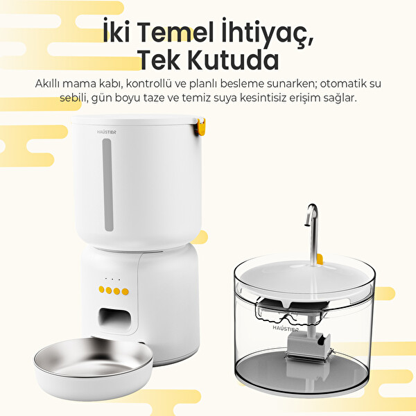 Haustier FW3 Beyaz Akıllı Mama Kabı Kedi Su Pınarı Akıllı Beslenme İstasyonu