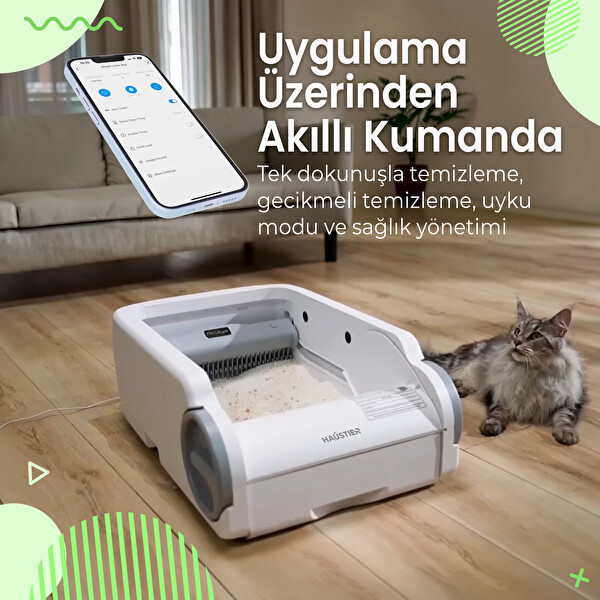 Haustier BLW02 Akıllı Kedi Tuvaleti APP Kontrollü Kızılötesi Sensörlü ve 6.5L Geniş Hazne Açık Tasarım