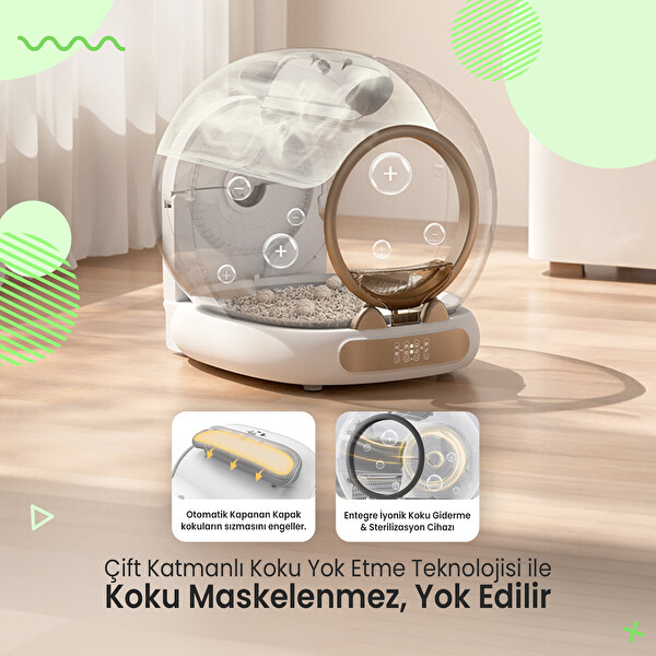 Haustier MSP05 APP ile Uzaktan Kontrol 65L Hazne UV Sterilazyon Ağırlık Sensörlü Akıllı Otomatik Kedi Tuvaleti