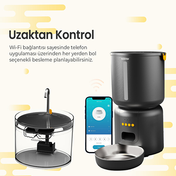Haustier FW3 Siyah Akıllı Mama Kabı Kedi Su Pınarı Akıllı Beslenme İstasyonu