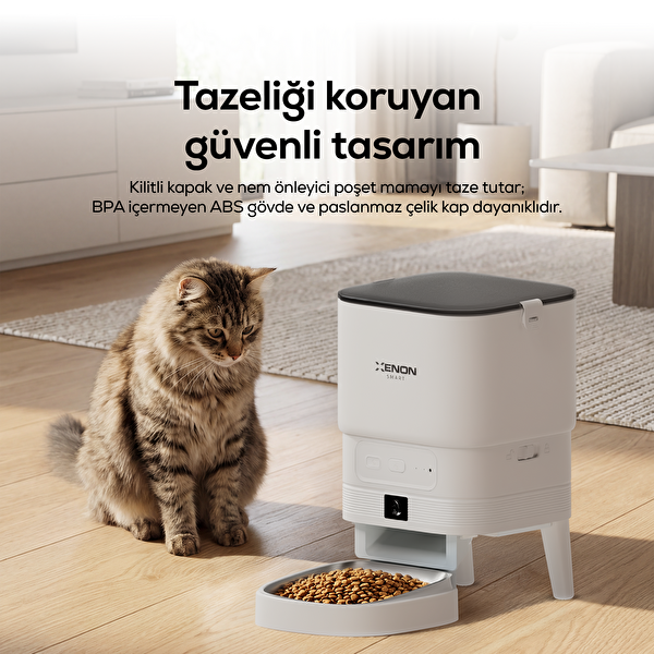 Xenon Smart X8614 Kameralı 1080p 4L Mobil Kontrol Çelik Kase Gece Görüş Akıllı Mama Kabı Standart