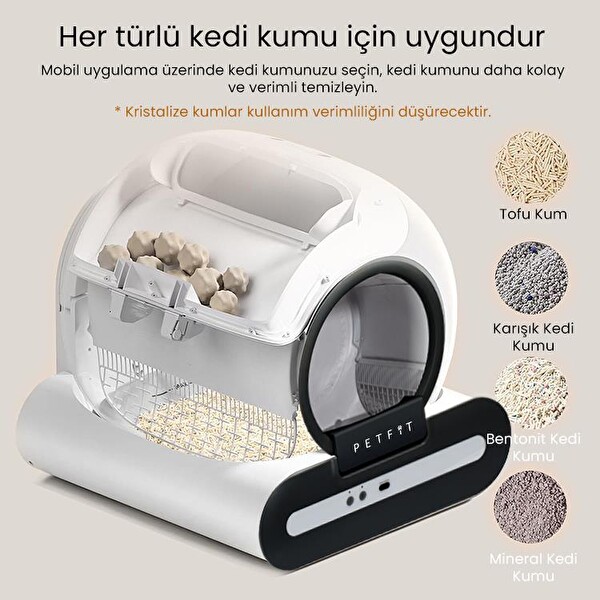 Petfit Ti+ 65L Wi-Fi Akıllı Otomatik Kedi Tuvaleti Kum Kabı Siyah - Ultra Sessiz - APP Kontrol - Akıllı Sensör - UV Filtre