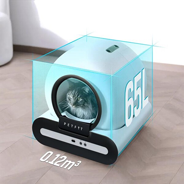 Petfit Ti+ 65L Wi-Fi Akıllı Otomatik Kedi Tuvaleti Kum Kabı Siyah - Ultra Sessiz - APP Kontrol - Akıllı Sensör - UV Filtre