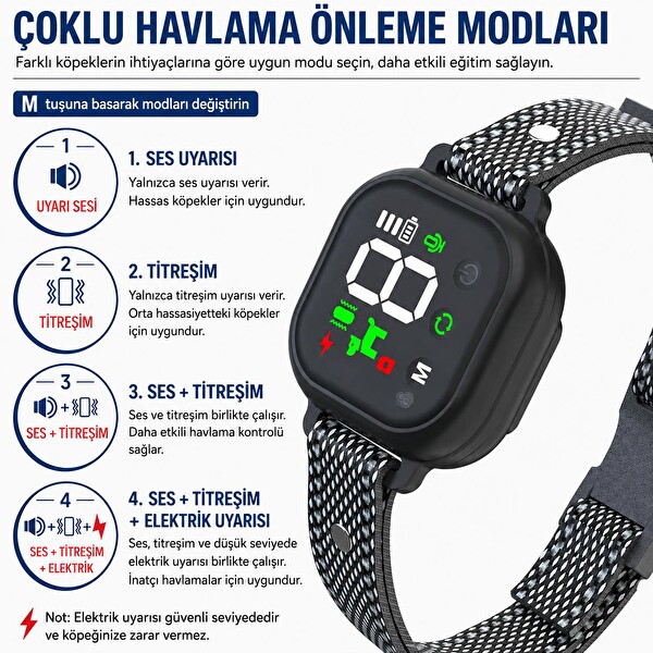 Valkyrie Otomatik Havlama Önleyici LCD Ekranlı IP67 Su Geçirmez USB Type-C Şarjlı Köpek Eğitim Tasması
