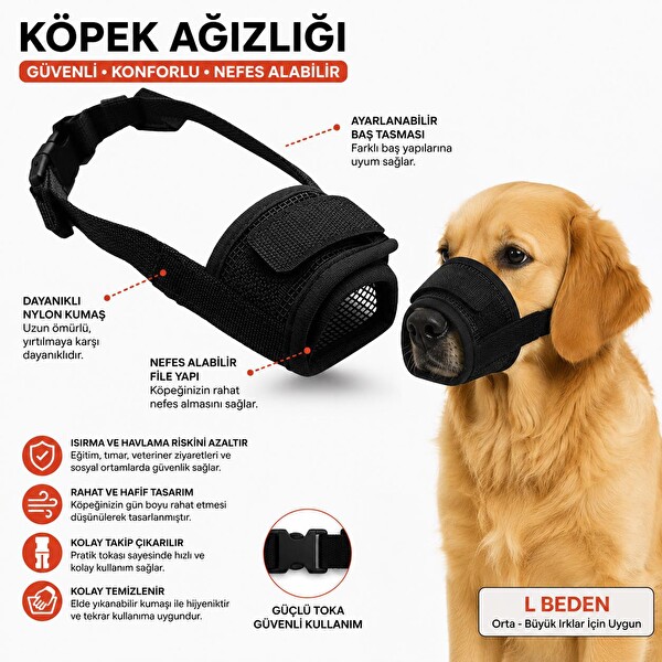 Valkyrie M Beden Nefes Alabilir Fileli Ayarlanabilir Isırma Önleyici Yumuşak Siyah Köpek Ağızlığı