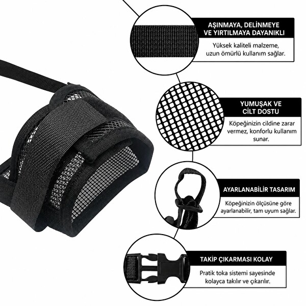 Valkyrie XL Beden Nefes Alabilir Fileli Ayarlanabilir Isırma Önleyici Yumuşak Siyah Köpek Ağızlığı