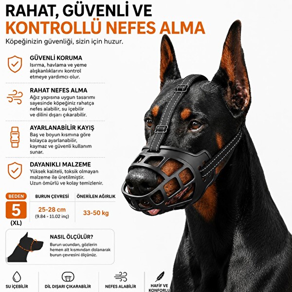 Valkyrie Büyük Irklar için XL Nefes Alabilir Ayarlanabilir Plastik Ağızlık33-50 KG Siyah Köpek Ağızlığı No:5