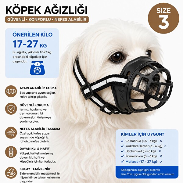 Valkyrie Orta Irklar için 17-27 KG Ayarlanabilir Nefes Alabilir Plastik Güvenlik Köpek Ağızlığı Beden 3