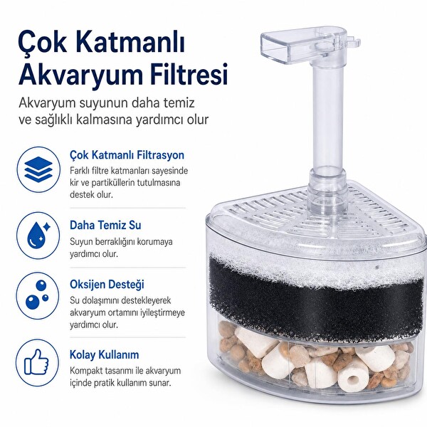 Valkyrie Köşe Akvaryum Filtresi Çok Katmanlı Biyolojik Filtre Süngerli Oksijen Destekli İç Filtre