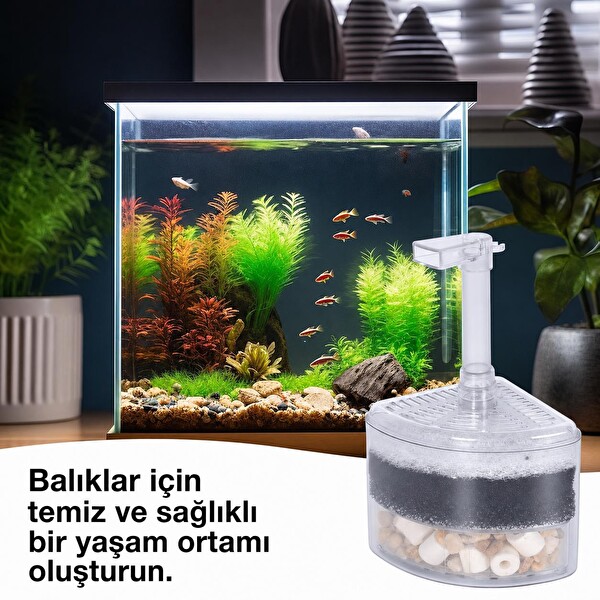 Valkyrie Köşe Akvaryum Filtresi Çok Katmanlı Biyolojik Filtre Süngerli Oksijen Destekli İç Filtre