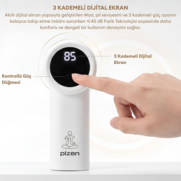 Pizen Wax Şarjlı 3 Kademeli Dijital Göstergeli 2 Yedek Bıçaklı Beyaz Taşınabilir Tüy Tiftik Temizleyici
