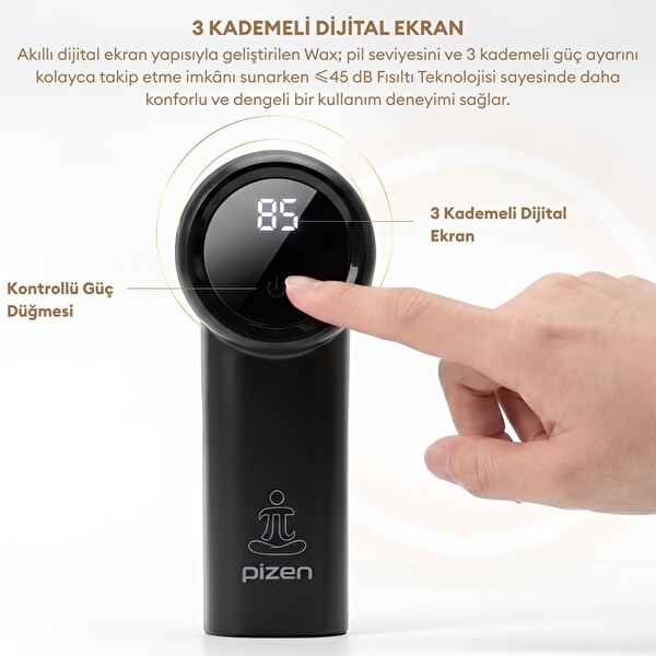 Pizen Wax Şarjlı Taşınabilir Tüy Tiftik Temizleyici 3 Kademeli Dijital Göstergeli 2 Yedek Bıçaklı Siyah
