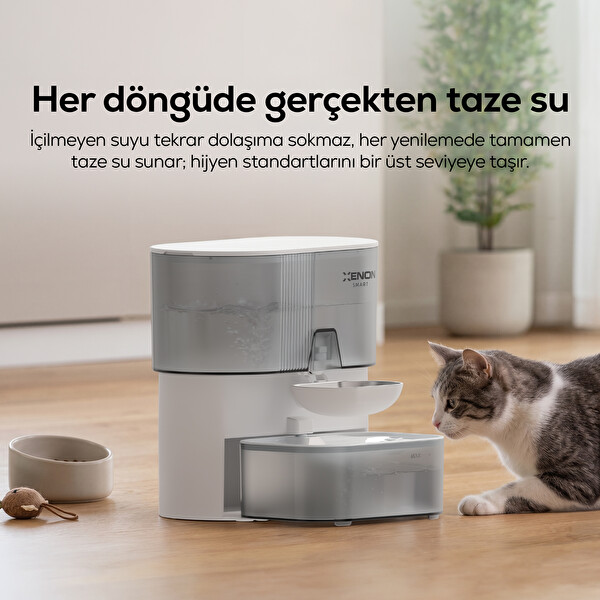 Xenon Smart X8659 Otomatik 3L 2000 mAh Taze Su Döngüsü Çelik Kase Standart Kedi Su Pınarı