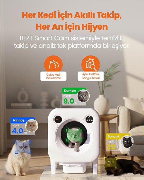 Bezt Smart Cat Pro Kameralı Otomatik Akıllı Kedi Tuvaleti