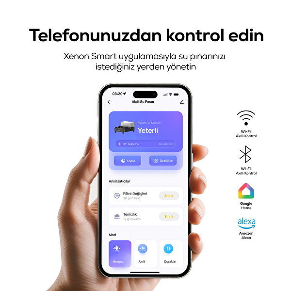 Xenon Smart X8656 WiFi Akıllı Kedi ve Köpek Su Pınarı 6.5L - 1.5L Otomatik Çoklu Filtreli Siyah