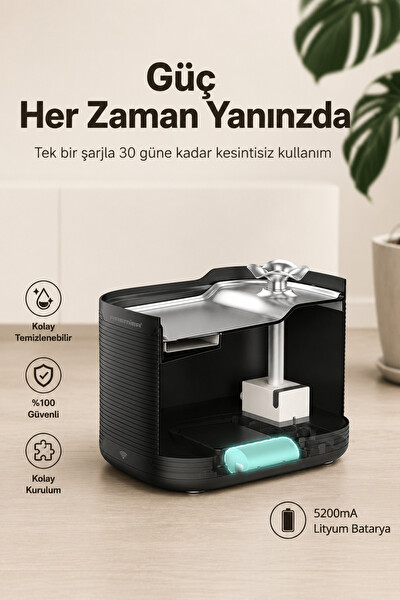 Premier PWF 3150 Petmate Flowsense Pro Wi-Fi ve Sensörlü Akıllı Otomatik Kedi - Köpek Su Çeşmesi 2.5 L Siyah