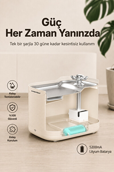 Premier PWF 3150 Petmate Flowsense Pro Wi-Fi ve Sensörlü Akıllı Otomatik Kedi - Köpek Su Çeşmesi 2.5 L Krem