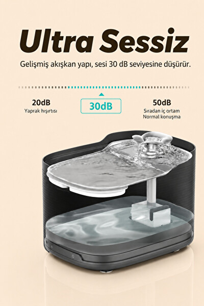 Premier PWF 2150 Petmate Flowsense Akıllı Otomatik Sensörlü Kedi - Köpek Paslanmaz Çelik Su Çeşmesi 2.5 L Siyah