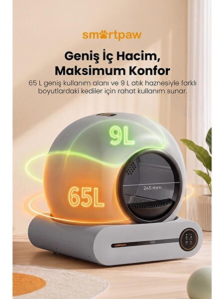 SmartPaw Nova Cat Pro Akıllı Otomatik Kedi Tuvaleti Gri (Türkiye Garantili)