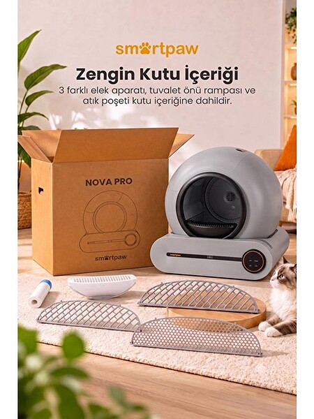 SmartPaw Nova Cat Pro Akıllı Otomatik Kedi Tuvaleti Gri (Türkiye Garantili)