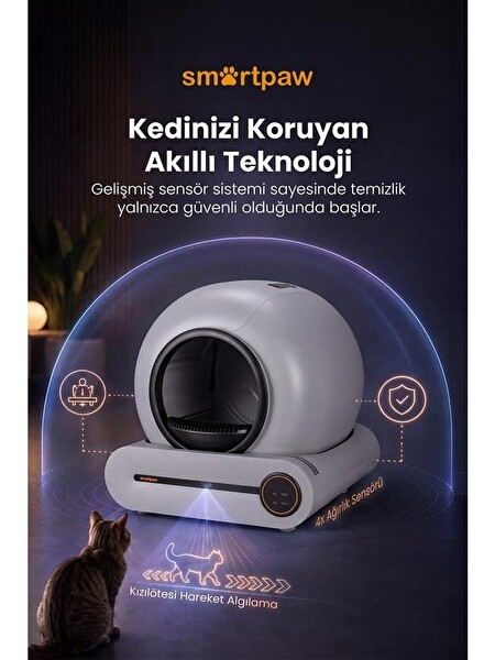SmartPaw Nova Cat Pro Akıllı Otomatik Kedi Tuvaleti Gri (Türkiye Garantili)