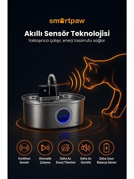 SmartPaw Aqua Max Sensörlü Kedi Su Pınarı (Distribütör Garantili)