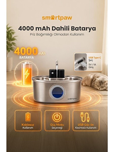 SmartPaw Aqua Max Sensörlü Kedi Su Pınarı (Distribütör Garantili)