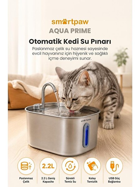 SmartPaw Aqua Prime Kedi Su Pınarı (Distribütör Garantili)