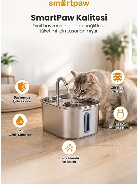SmartPaw Aqua Prime Kedi Su Pınarı (Distribütör Garantili)