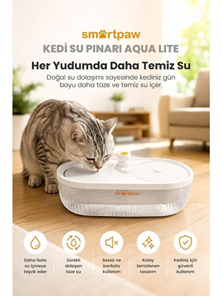 SmartPaw Aqua Lite 4 Litre Otomatik Kedi Su Pınarı (Distribütör Garantili)