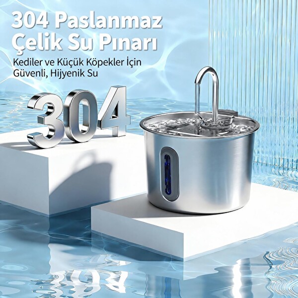 Coverzone ORM-502 2.2 L SUS 304 Paslanmaz Çelik Kedi Su Pınarı Sebili