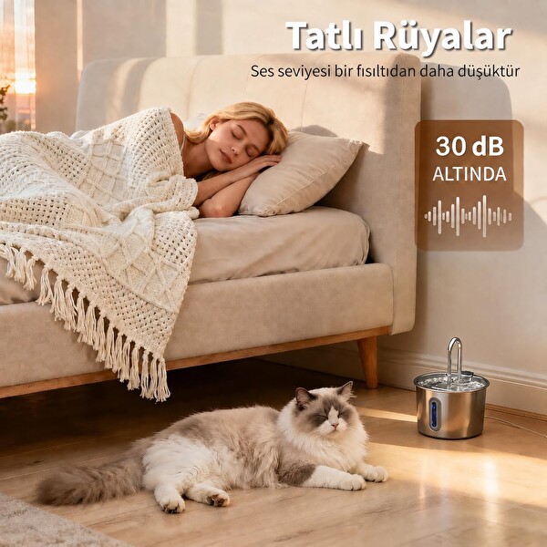 Coverzone ORM-502 2.2 L SUS 304 Paslanmaz Çelik Kedi Su Pınarı Sebili