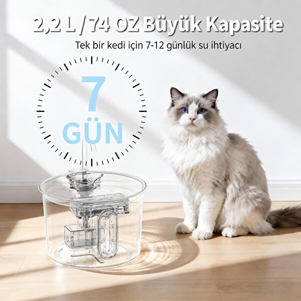 Coverzone ORM-502 2.2 L SUS 304 Paslanmaz Çelik Kedi Su Pınarı Sebili