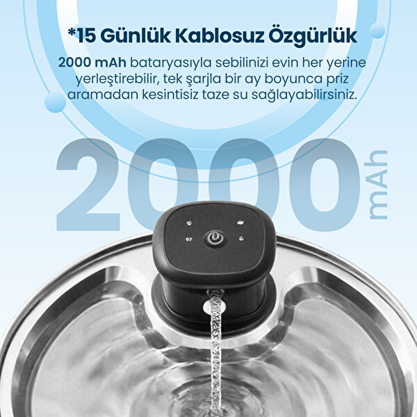 Haustier WF05 3.2 L Sensörlü Kablosuz Bataryalı Ultra Sessiz Çelik Otomatik Kedi Su Pınarı