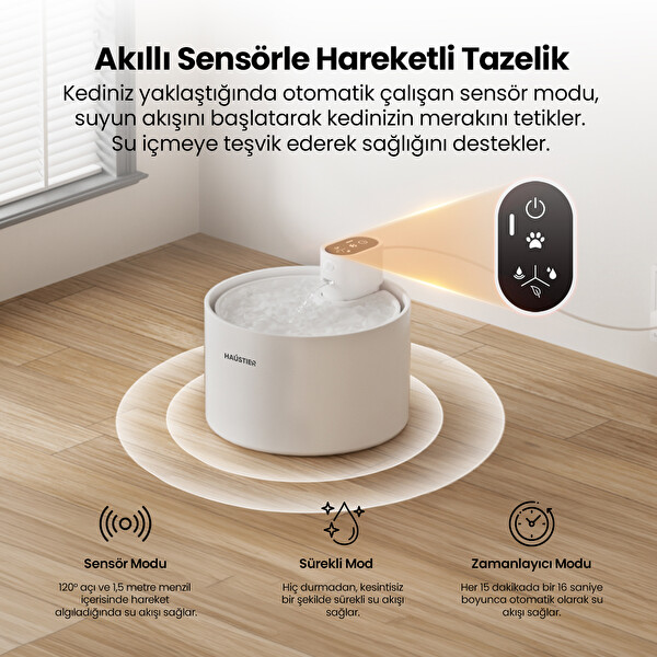 Haustier WF03 2.3 L Sensörlü Kablosuz Bataryalı Ultra Sessiz Seramik Otomatik Kedi Su Pınarı
