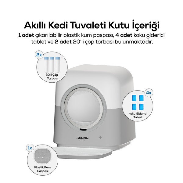 Xenon Smart X8621 60 L Otomatik Kedi Tuvaleti 6 L Atık Haznesi UV Wi-Fi Kilo Takibi Beyaz