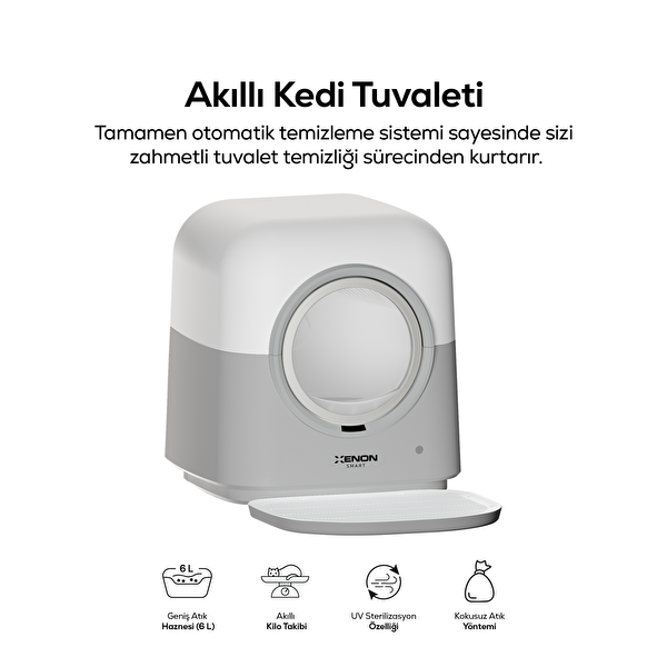 Xenon Smart X8621 60 L Otomatik Kedi Tuvaleti 6 L Atık Haznesi UV Wi-Fi Kilo Takibi Beyaz