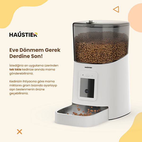 Haustier PP003 Pro 1080P Full HD Gece Görüş Wi-Fi Kameralı Otomatik Kedi Mama Kabı Beyaz