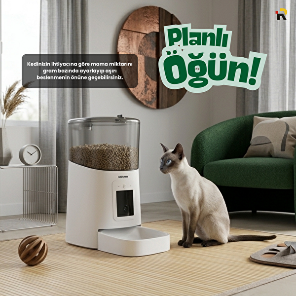 Haustier PP003 Pro 1080P Full HD Gece Görüş Wi-Fi Kameralı Otomatik Kedi Mama Kabı Beyaz