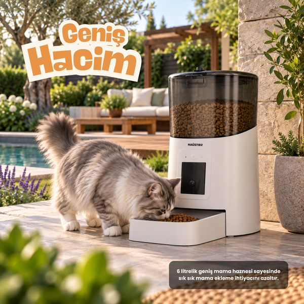 Haustier PP003 Pro 1080P Full HD Gece Görüş Wi-Fi Kameralı Otomatik Kedi Mama Kabı Beyaz