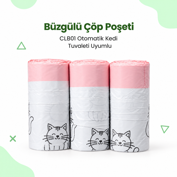 Haustier CLB01 Otomatik Kedi Tuvaleti Uyumlu Büzgülü Çöp Poşeti 3x15 Adet