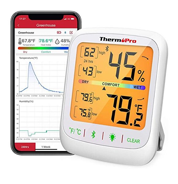 ThermoPro ThermoPro TP359 Bluetooth Limit Aşım Uyarılı İç Mekan Dijital Isı ve Nem Ölçer Termometre