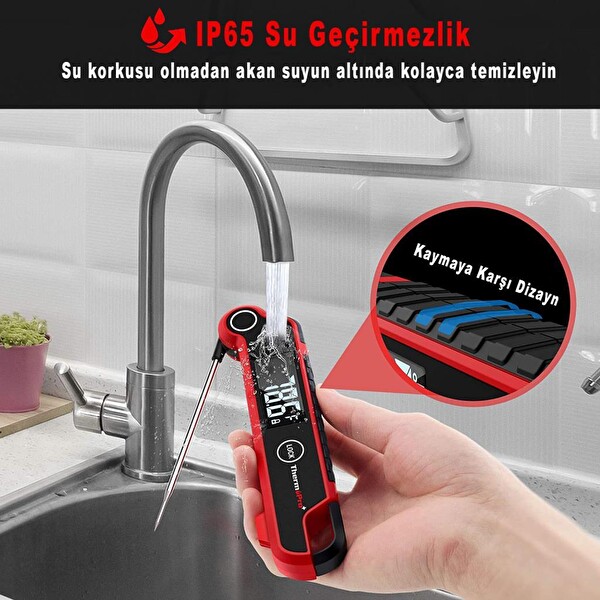 ThermoPro TP620 Katlanabilir Led Ekranlı Su Geçirmez Gıda Pişirme Termometresi