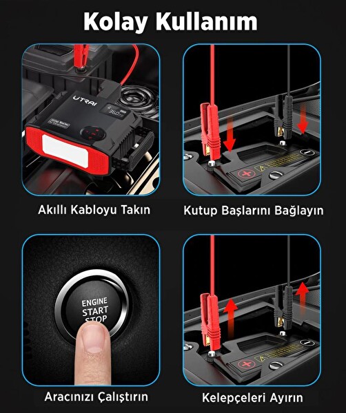 Utrai Jstar 5 Jump Starter Taşınabilir Akü Takviye Cihazı+Lastik Şişirme Hava Kompresörü( Çanta+LCD Ekran+Powerbank+Led Lamba)