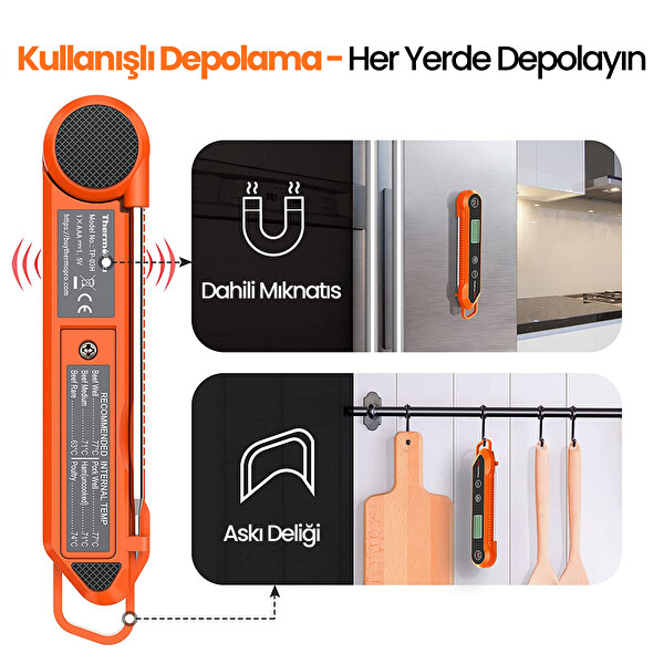 ThermoPro TP03H Su Geçirmez Katlanabilir Hızlı Sonuç Gıda Pişirme Termometresi