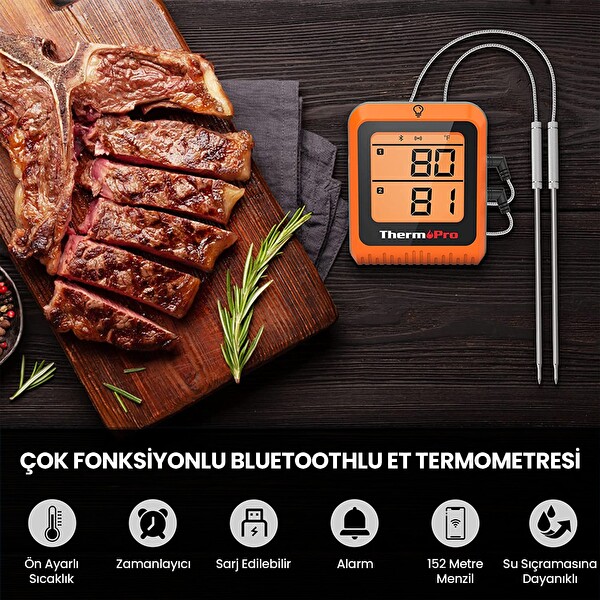 ThermoPro TP920 Cep Telefonu Kontrollü Bluetooth Ve Çift Problu Profesyonel Gıda Pişirme Termometre