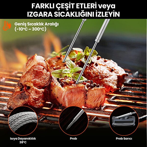 ThermoPro TP920 Cep Telefonu Kontrollü Bluetooth Ve Çift Problu Profesyonel Gıda Pişirme Termometre