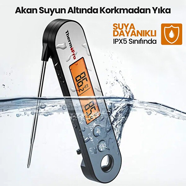 ThermoPro TP610 Su Geçirmez Dijital Ve Işıklı Çift Problu Katlanabilir Profesyonel Gıda Termometre